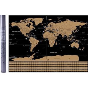 Home & Comfort wereldkaart - scratch map - kraskaart - krasmap - zwart/goud - met koker - 82,5 x 59,5 cm