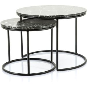 By-Boo Bijzettafel Romeo Marmer Set Van 2 Zwart - 45x45x35cm