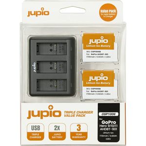 Jupio Kit: Enduro Battery GoPro HERO 10/11/12 AHDBT-901 (2x) + Compact USB Triple Charger