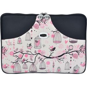 Laptop Sleeve met vogels tot 14 inch – Zwart/Roze