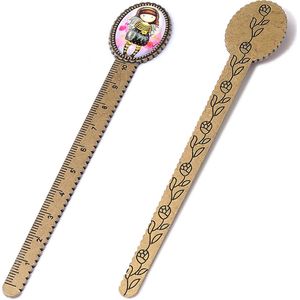 Metalen boekenlegger met cabochon meisje 133x23mm - Oudbronskleur/Multicolour