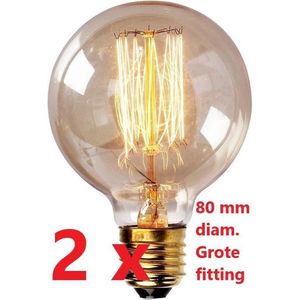 2 Stuks Kooldraadlampen - gloeilamp - Lamp - Dimbaar - Grote Fitting - 40 Watt G 80 filament