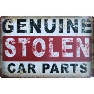 METALEN WANDBORD AUTO ONDERDELEN RECLAMEBORD MUURPLAAT VINTAGE RETRO WANDDECORATIE TEKST DECORATIEBORD RECLAME NOSTALGIE ART  GARAGE 30 x 20 cm  STOLEN CAR PARTS nr 810