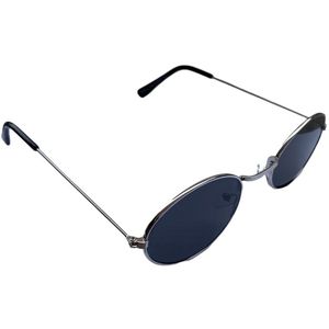 Joboly Ovale Zonnebril - Zilverkleurig Frame - Zwarte Lenskleur - Dames en Heren