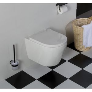 Saniclear Jama rimfree hangend toilet met softclose zitting 48 cm wit