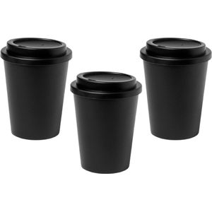 OneTrippel - Herbruikbare koffiebekers to go - Koffiebeker - 3 stuks - 300 ml - Gecertificeerd food grade kunststof - Zwart