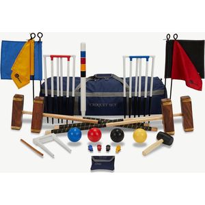 Meester Croquet Set - Engels Tuinspel - 4 persoons, 16 mm stalen poorten, kunststof ballen, club-kwaliteit met Draagtas Klasse en Geweldig