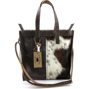 Koeienhuid shopper met lange hengsel bruin Van Fiel/ Lina leather