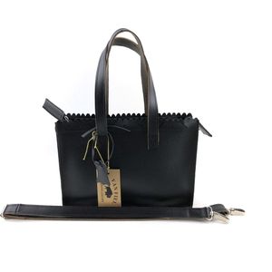 Lederen mini shopper met lange hengsel zwart Van Fiel/ Lina Leather