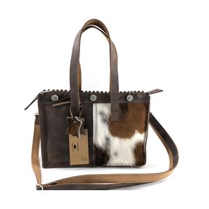 Koeienhuid mini shopper met lange hengsel bruin Van Fiel/ Lina leather