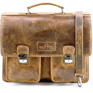 Lederen laptop en akte tas geschikt tm 16.4 inch cognac Van Fiel