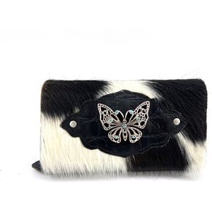 Koeienhuid dames portemonnee zwart wit vlinder