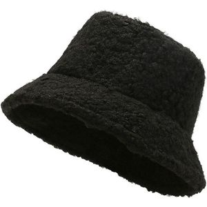 Teddy Bucket Hat – Vissershoed met Aantrekkoord – Zwart