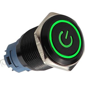 Push schakelaar groene verlichting - 19mm - Power symbool