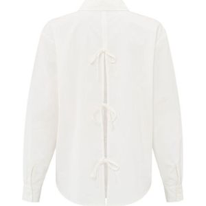 YAYA Blouse Wit - Effen - Halslijn Kraag - Poplin Shirt met Strikjes