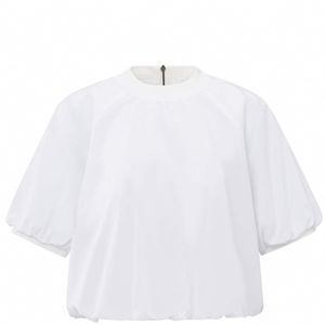 Yaya Geweven T-shirt met pofmouwen Wit dames