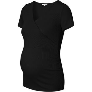 Noppies - Sanson - Voedingsshirt - Zwart - Korte Mouwen, V-hals, Ribkatoen