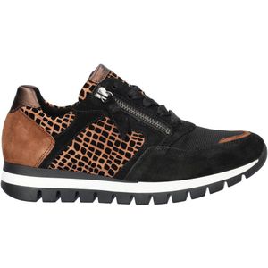 Gabor - Comfort Optifit - Leren Sneakers - Zwart/Cognac
