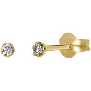 Lucardi Dames Oorbellen Rond 2mm Zirkonia - 14 Karaat Geelgoud
