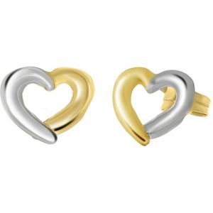 Lucardi Dames Oorbellen - Bicolor Hart - 14 Karaat Goud - Witgoud en Geelgoud