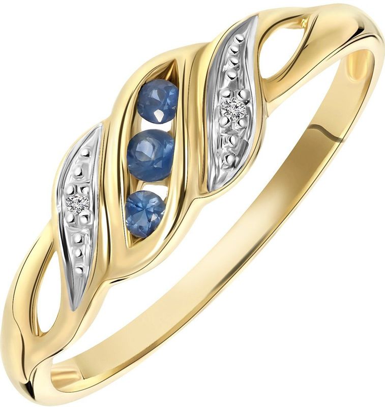 Lucardi - Ring - Geelgoud - 14 Karaat - Saffier en Diamant 0,11ct