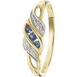 Lucardi - Ring - Geelgoud - 14 Karaat - Saffier en Diamant 0,11ct