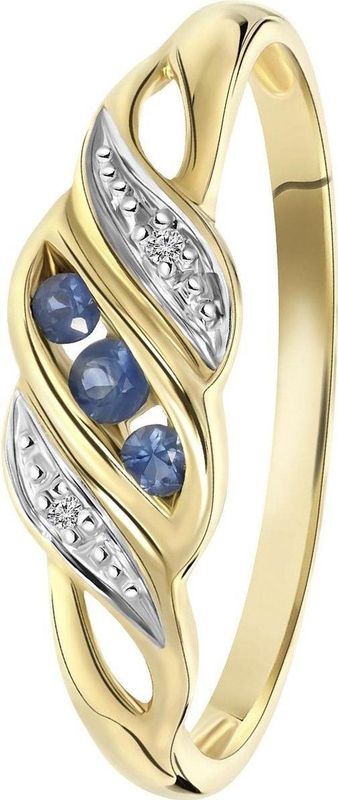 Lucardi - Ring - Geelgoud - 14 Karaat - Saffier en Diamant 0,11ct