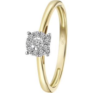 Lucardi Dames Ring met 10 diamantenct Ring 14 Karaat Goud Geelgoud