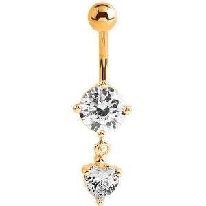 Lucardi Dames Navelpiercing Goldplated met Kristal - Piercing - Cadeau - Staal - Goudkleurig