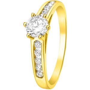 Lucardi Dames Ring solitair met zirkonia - Ring - Cadeau voor vrouwen - 9 Karaat - Geelgoud
