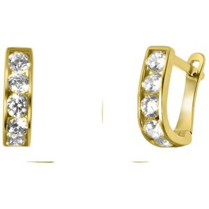 Lucardi - Dames Oorbellen Ovaal Zirkonia - Oorbellen - Geelgoud - 9 Karaat