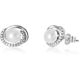 Lucardi - Oorbellen - Zilverkleurig - Echt Zilver - Zoetwaterparel en Zirkonia