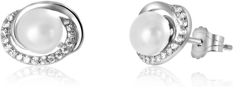 Lucardi - Oorbellen - Zilverkleurig - Echt Zilver - Zoetwaterparel en Zirkonia