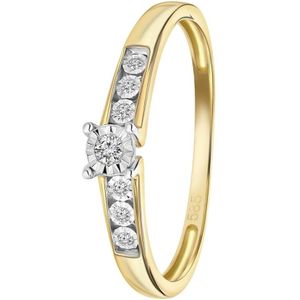 Lucardi Dames ring met 7 diamanten (0,05ct) - Ring - Cadeau - 14 Karaat Goud - Geelgoud