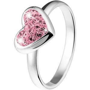 Zilveren kinderring licht roze kristal