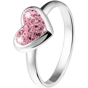 Lucardi Meisjes Kinder ring met plating - Hart - Kristal - Cadeau - Echt Zilver - Zilverkleurig