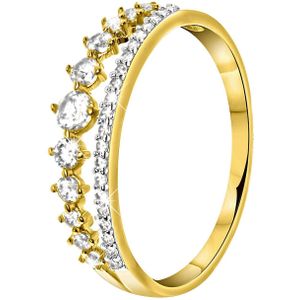Lucardi Dames Ring 2rij met zirkonia - Ring - Cadeau voor vrouwen - 14 Karaat Goud - Geelgoud