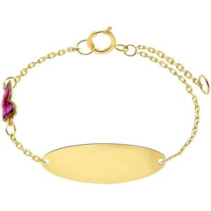 Lucardi Baby's - Armbandje met hanger - Ovaal - Cadeau - 14 Karaat Goud - Geelgoud