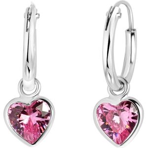 Lucardi Meisjes Oorring Hart - Zirkonia - Echt Zilver - Zilverkleurig