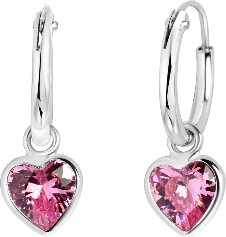 Lucardi Meisjes Oorring Hart - Zirkonia - Echt Zilver - Zilverkleurig