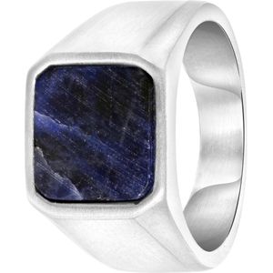 Lucardi Heren Zegelring met sodalite - Ring - Moederdag Cadeautje - Staal - Zilverkleurig