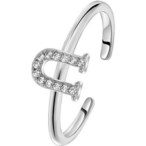 Lucardi Dames Ring alfabet met zirkonia - Ring - Cadeau - Echt Zilver - Zilverkleurig