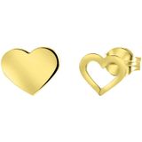Lucardi Dames Oorbellen Hart Open/Dicht - Oorbellen - Cadeau - 9 Karaat - Geelgoud