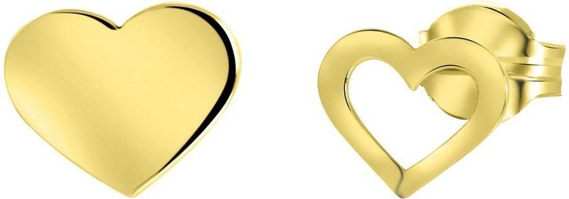 Lucardi Dames Oorbellen Hart Open/Dicht - Oorbellen - Cadeau - 9 Karaat - Geelgoud