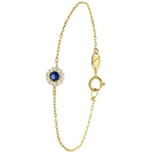 Lucardi Dames Armband wit&blauwe zirkonia - 14 karaat goud - Armband - Cadeau - 19 cm - Geelgoud