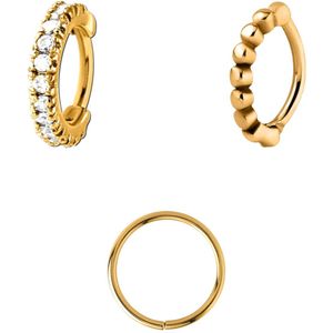 Lucardi Dames Set helixpiercings gold glad/dots/zirkonia - Piercing - Cadeau - Staal - Goudkleurig