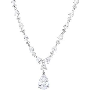 Lucardi Dames Ketting druppel met zirkonia - Echt Zilver - Ketting - Cadeau voor vrouwen - 45 cm - Zilverkleurig