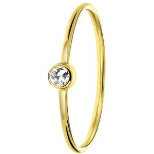 Lucardi Dames ring met witte zirkonia steen - Ring - Cadeau - 14 Karaat Goud - Geelgoud