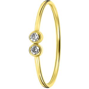 14 karaat geelgouden ring met 2 zirkonia's