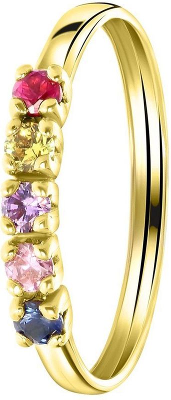 Lucardi - Dames Ring - Meerkleurig - Zirkonia's - 14 Karaat Goud - Geelgoud